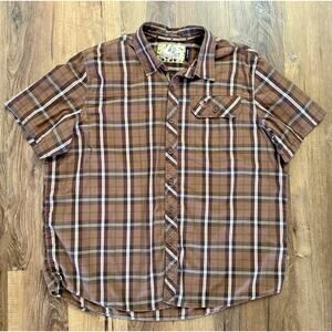 Mossy Oak Fishing Shirt Men’s Brown Plaid Button-Down‎ Short Sleeve X-Large EUC